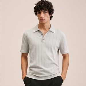 Mango Ribbed Knit Polo Shirt